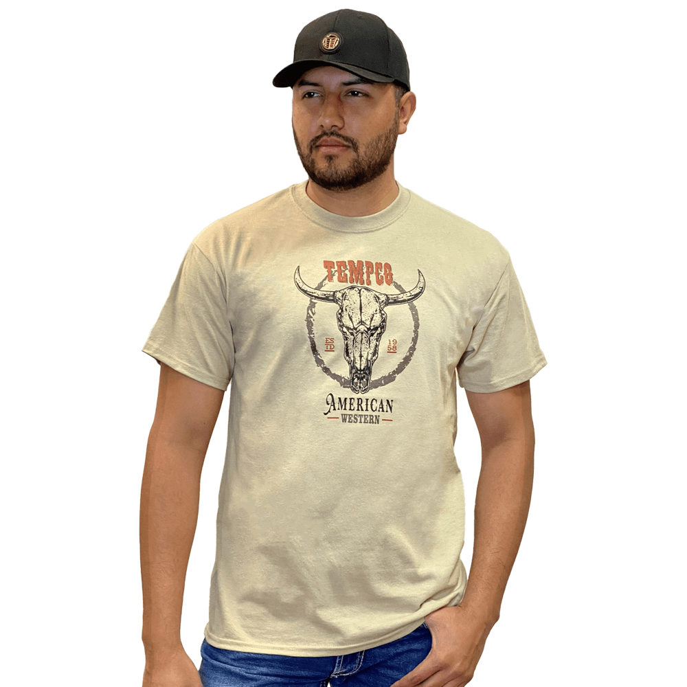 Tempco Mens Bull Skull T-Shirt Light Brown - RDBULLSKULL