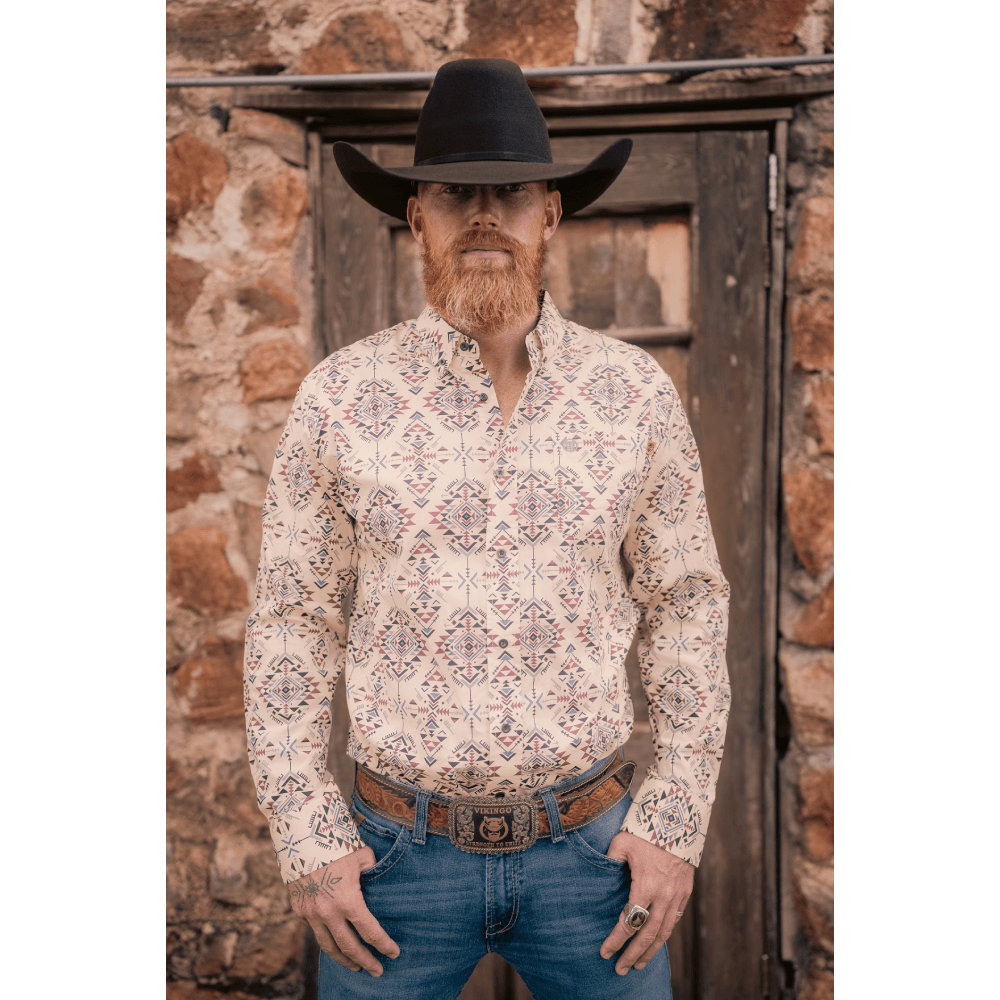 Tempco Mens El Vikingo Button Down Long Sleeve Shirt Aztec Yellow