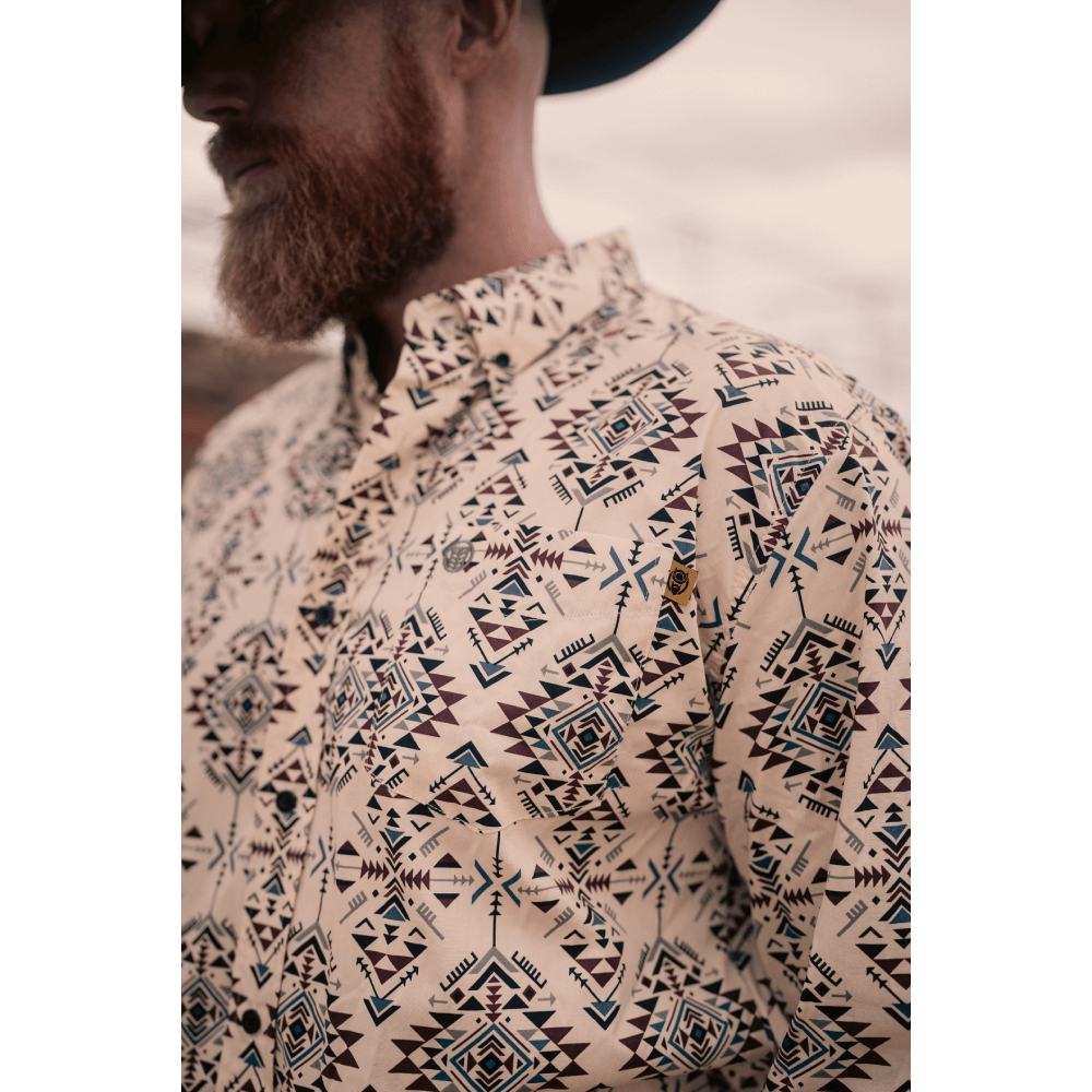 Tempco Mens El Vikingo Button Down Long Sleeve Shirt Aztec Yellow