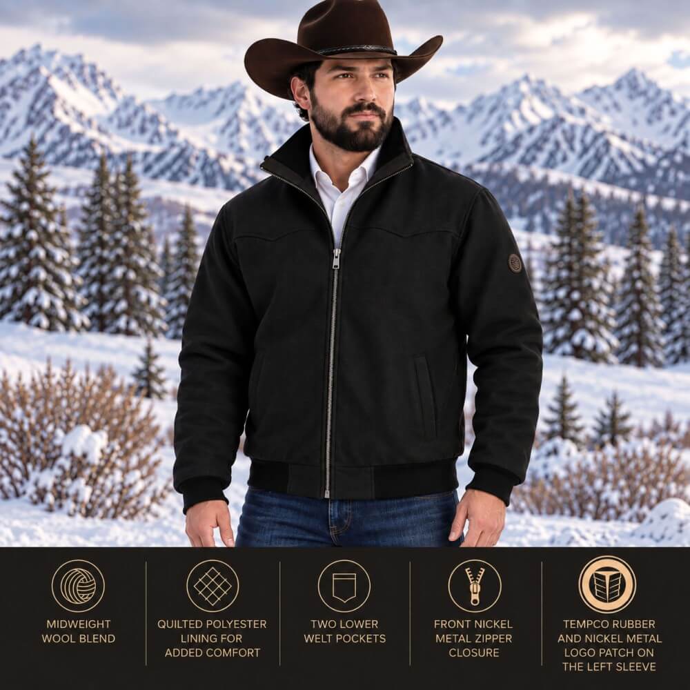 Tempco Mens Frisco Wool Blend Bomber Jacket - TM7002