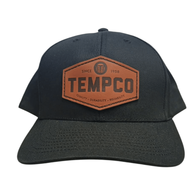 Tempco Mens Leather Badge Cap Black - TC0002-BLK