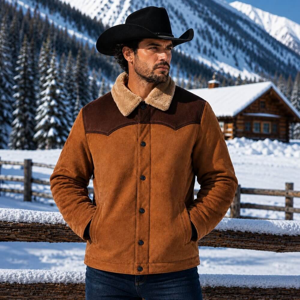 Tempco Mens Marlboro Shearling Suede Trucker Jacket - TM6002