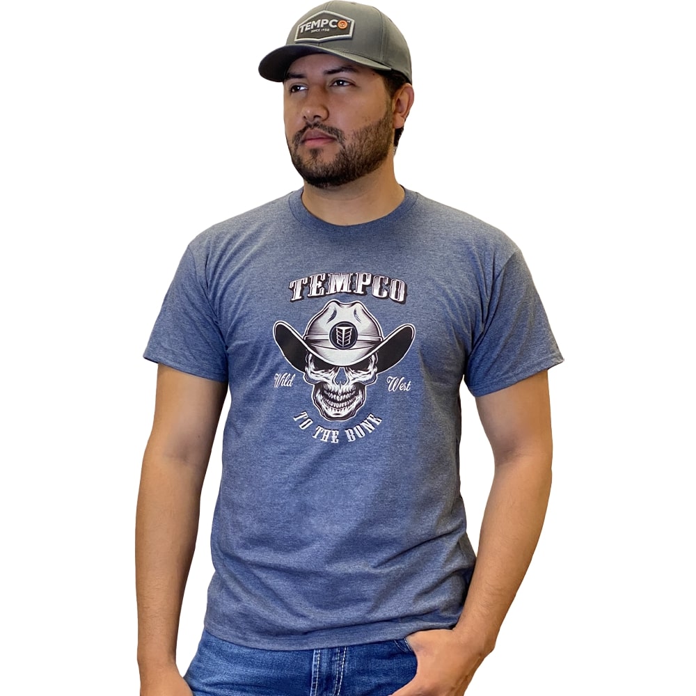 Tempco Mens Skull Cowboy Long Sleeve T-Shirt Navy