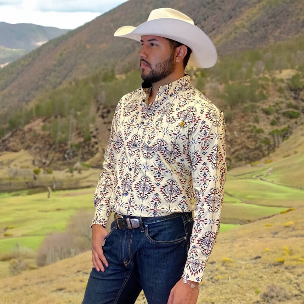 Tempco Mens Vikingo Button Down Long Sleeve Shirt Aztec Yellow - TMVKBTLS-368