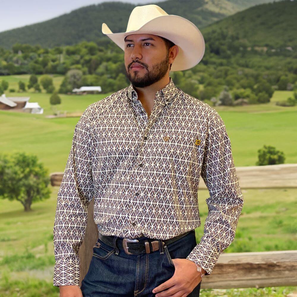 Tempco Mens Vikingo Button Down Long Sleeve Shirt Brown Aztec - TMVKBTLS-364