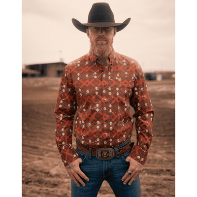 Tempco Mens El Vikingo Button Down Long Sleeve Shirt Rust 