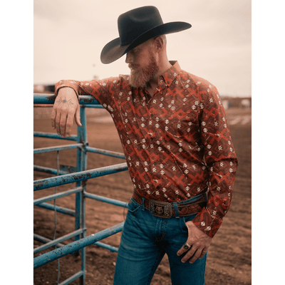 Tempco Mens El Vikingo Button Down Long Sleeve Shirt Rust 