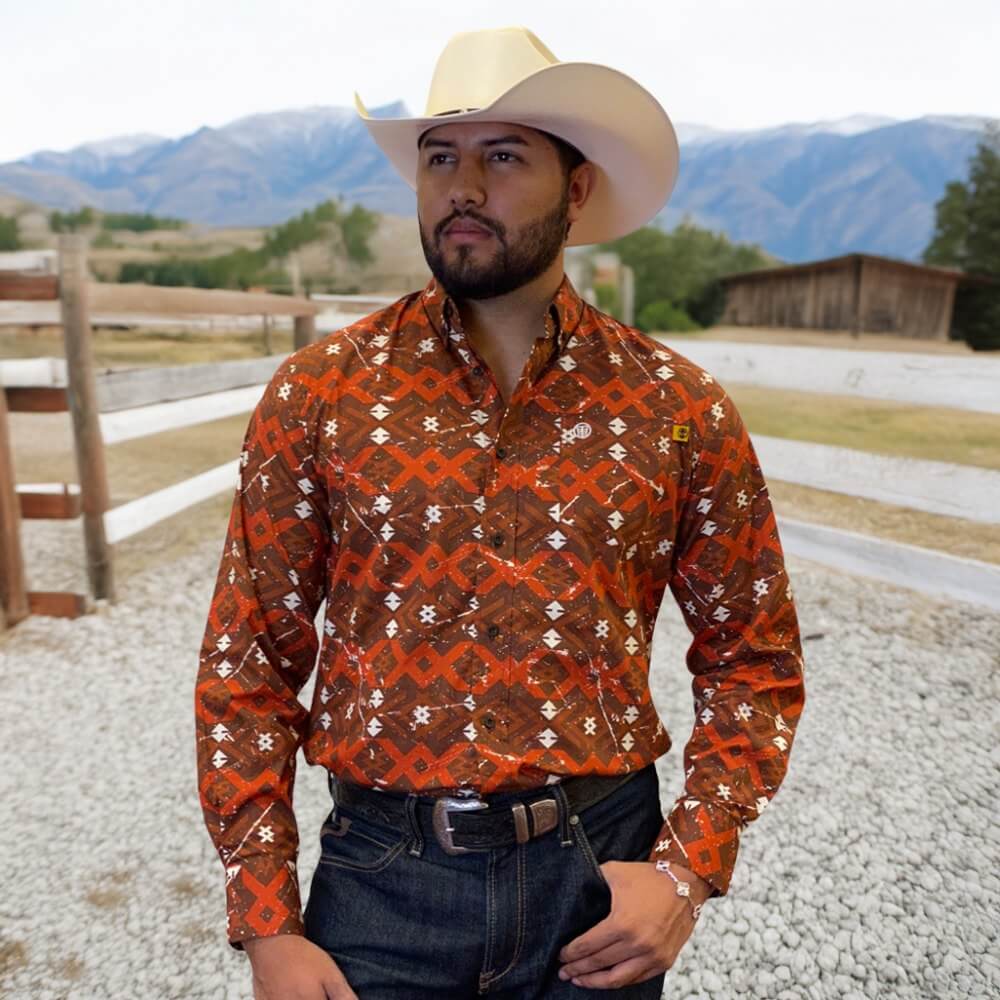 Tempco Mens Vikingo Button Down Long Sleeve Shirt Rust - TMVKBTLS-367