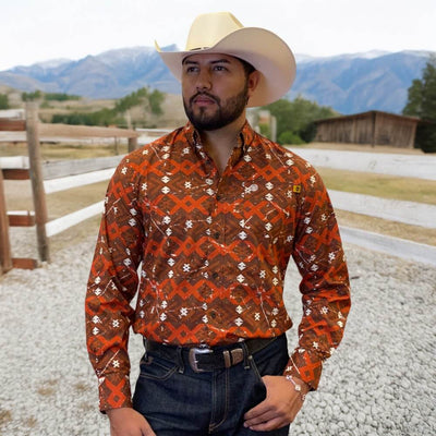 Tempco Mens Vikingo Button Down Long Sleeve Shirt Rust - TMVKBTLS-367
