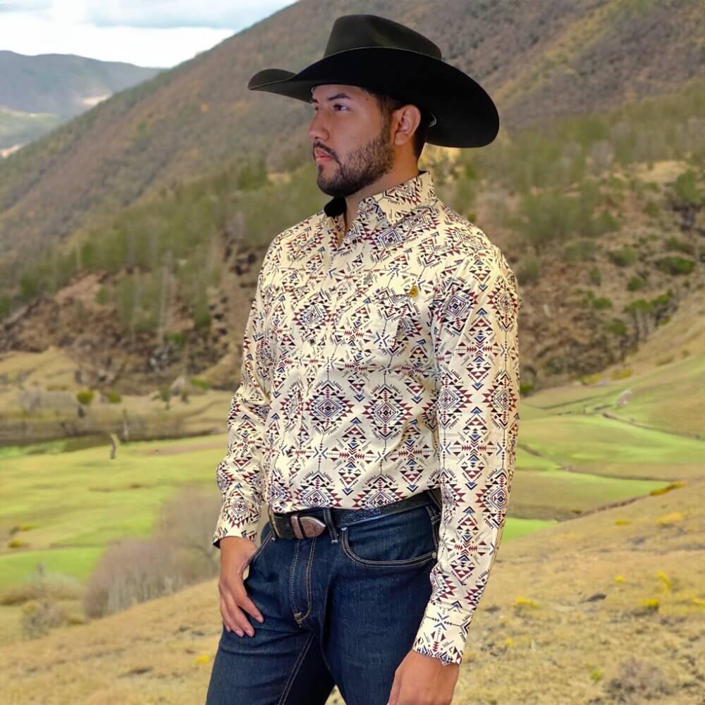 Tempco Mens Vikingo Snap Buttons Long Sleeve Shirt Aztec Yellow - TMVKSNLS-368