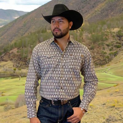 Tempco Mens Vikingo Snap Buttons Long Sleeve Shirt Brown Aztec - TMVKSNLS-364