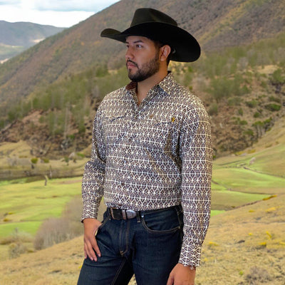 Tempco Mens Vikingo Snap Buttons Long Sleeve Shirt Brown Aztec - TMVKSNLS-364