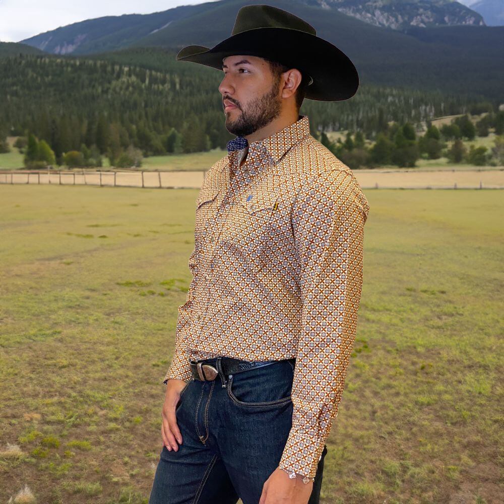 Tempco Mens Vikingo Snap Buttons Long Sleeve Shirt Brown - TMVKSNLS-365