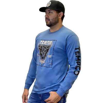 Tempco Mens Western Bull Long Sleeve T-Shirt Blue