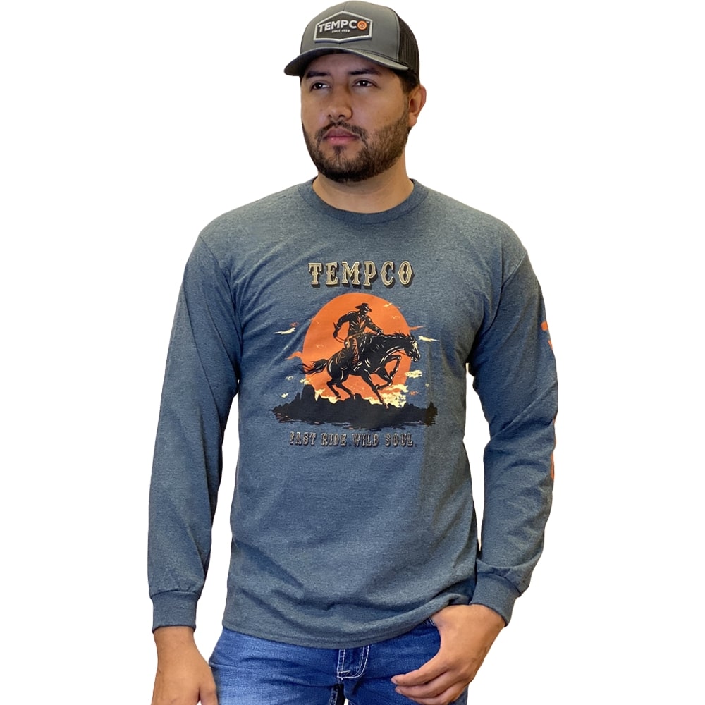Tempco Mens Western Bull Long Sleeve T-Shirt Blue